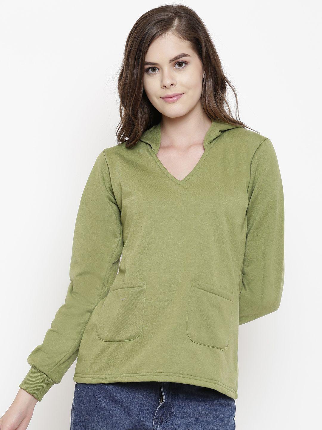 belle fille women green solid hooded sweatshirt