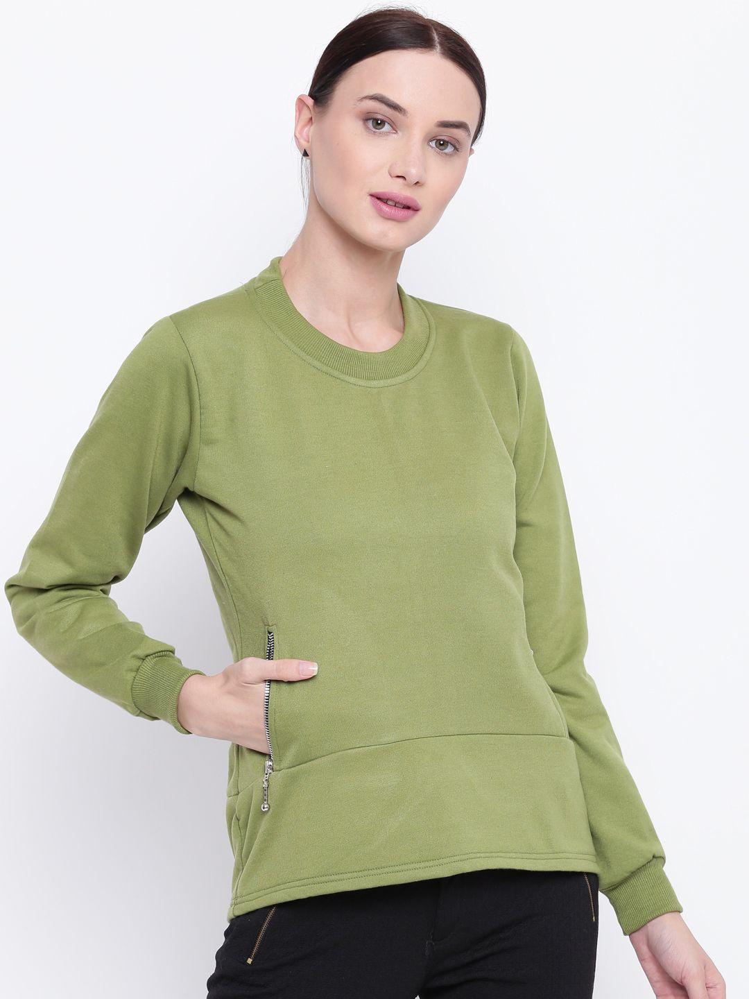 belle fille women green solid sweatshirt