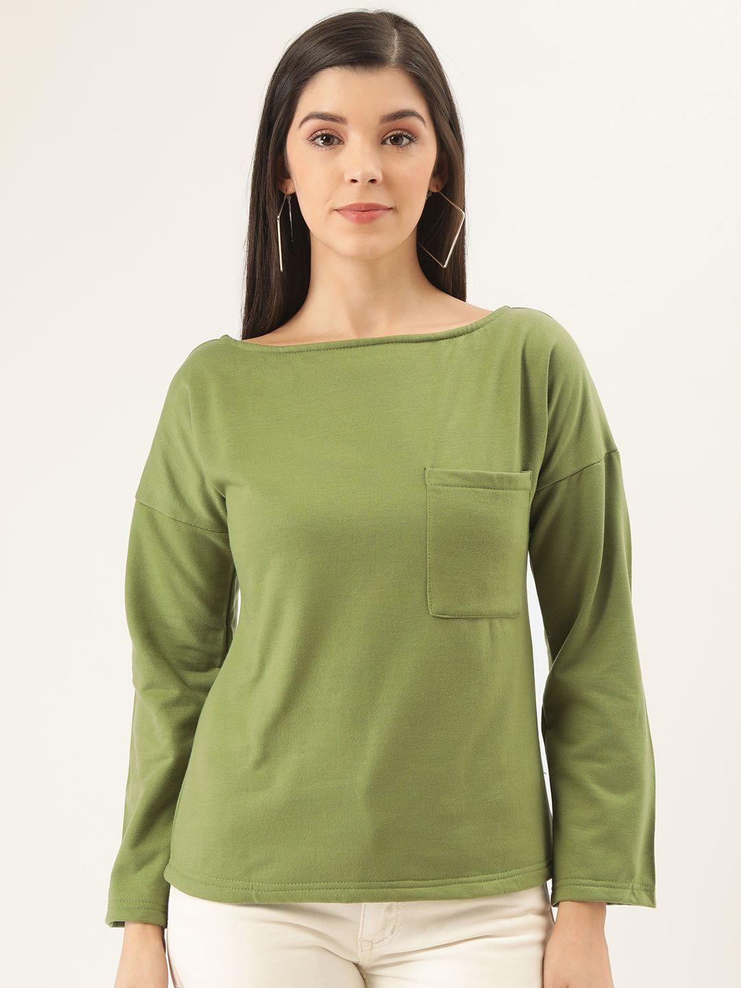 belle fille women green styled back solid winter top