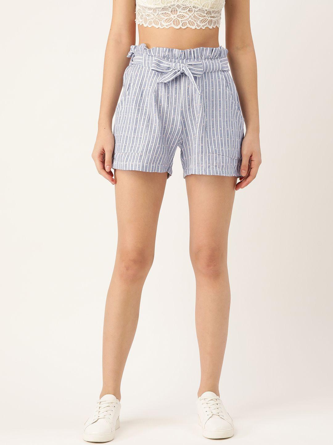 belle fille women grey & white striped regular fit shorts