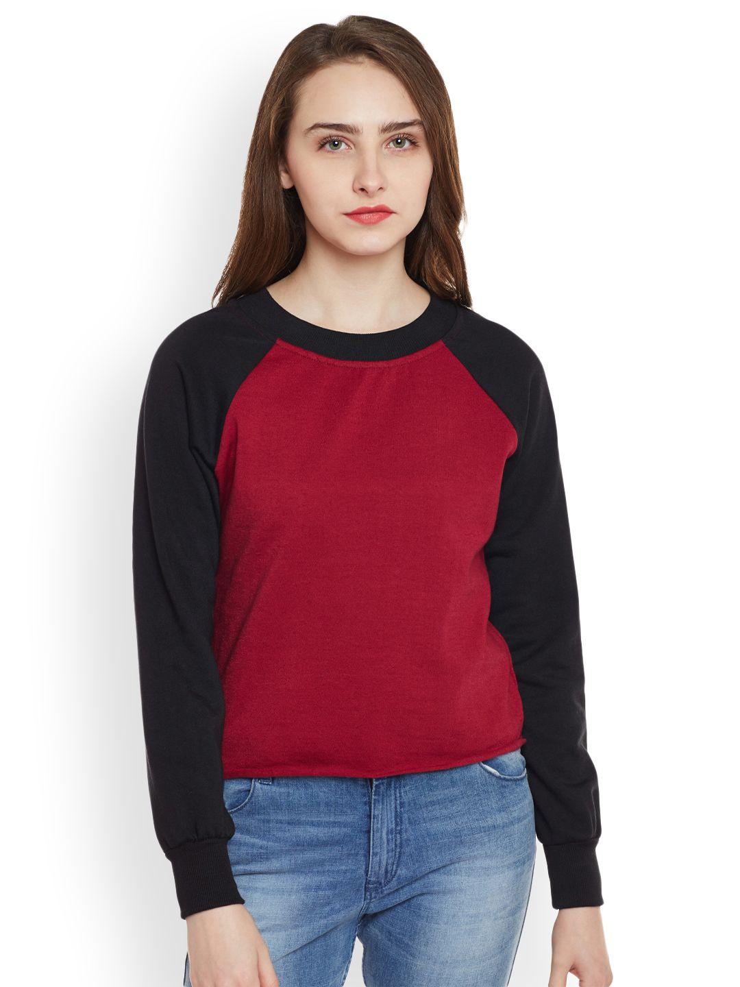 belle fille women maroon & black solid sweatshirt