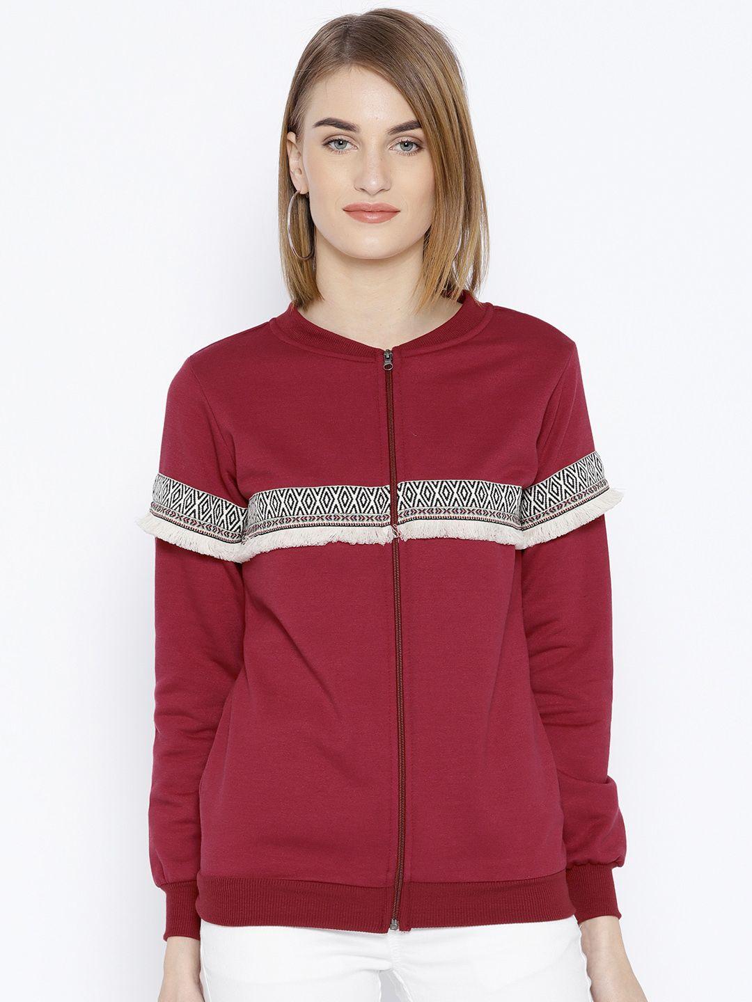 belle fille women maroon solid sweatshirt