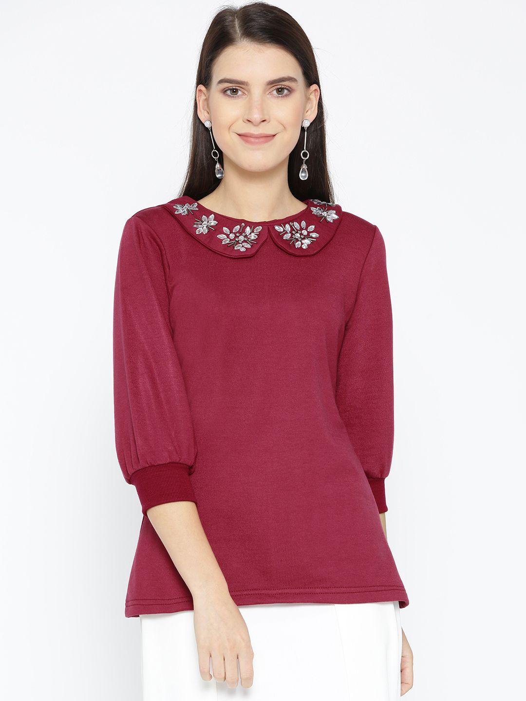 belle fille women maroon solid top