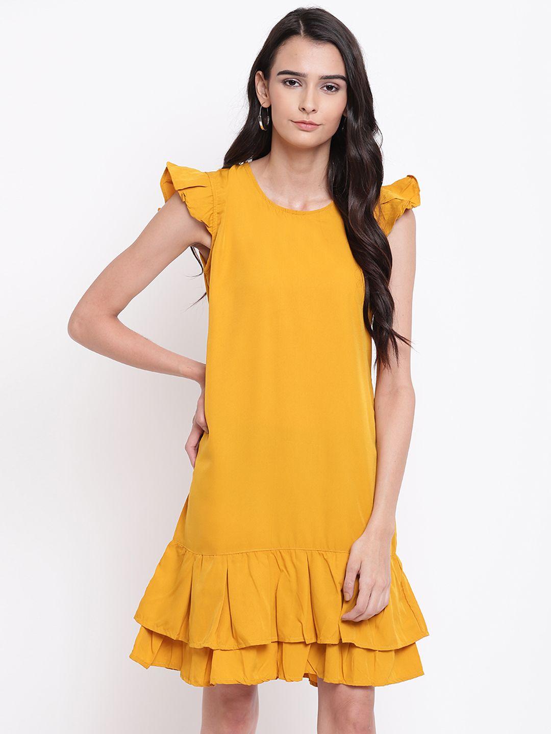 belle fille women mustard yellow solid drop-waist dress