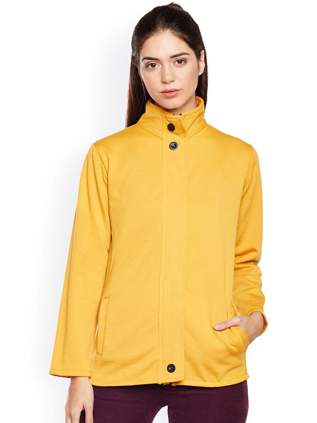 belle fille women mustard yellow solid lightweight bomber jacket
