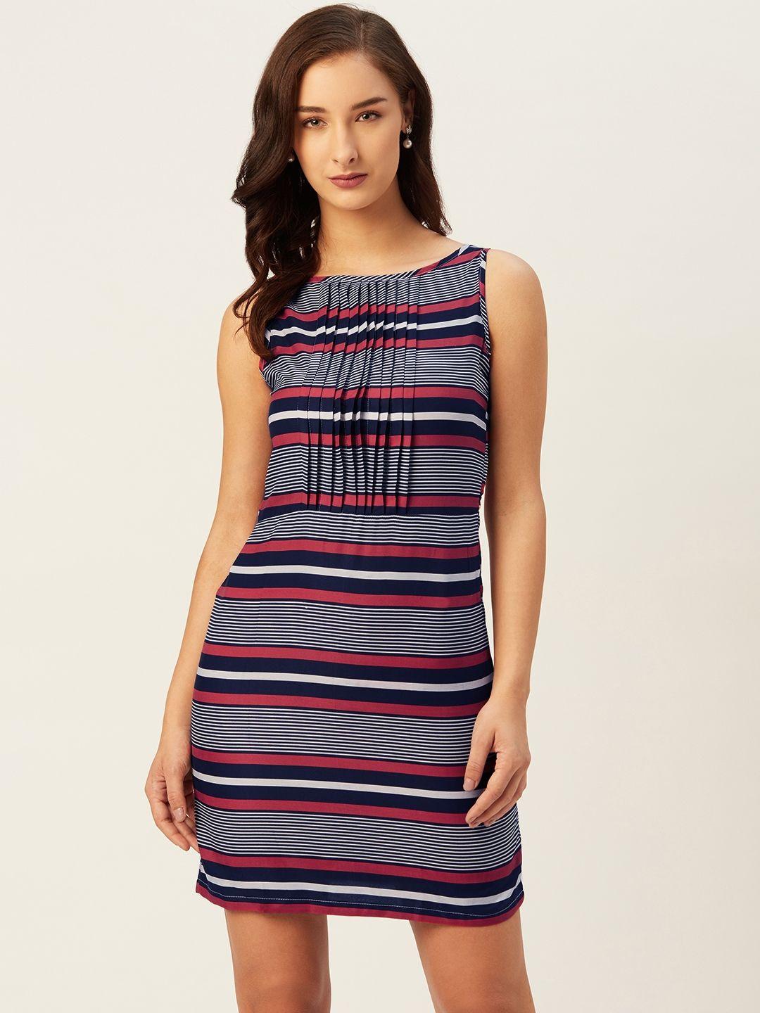 belle fille women navy blue & pink striped sheath dress