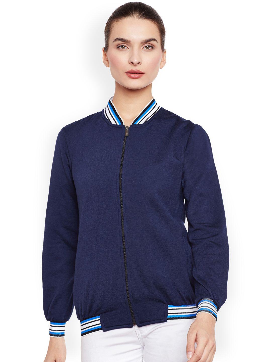 belle fille women navy blue solid lightweight tailored jacket
