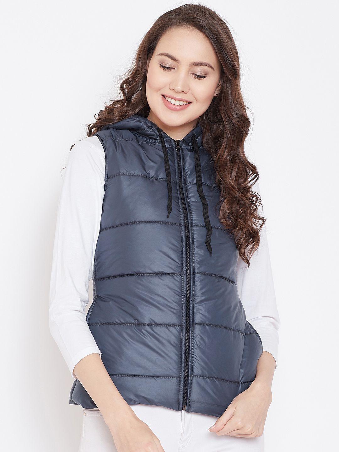 belle fille women navy blue solid sleeveless insulator puffer jacket