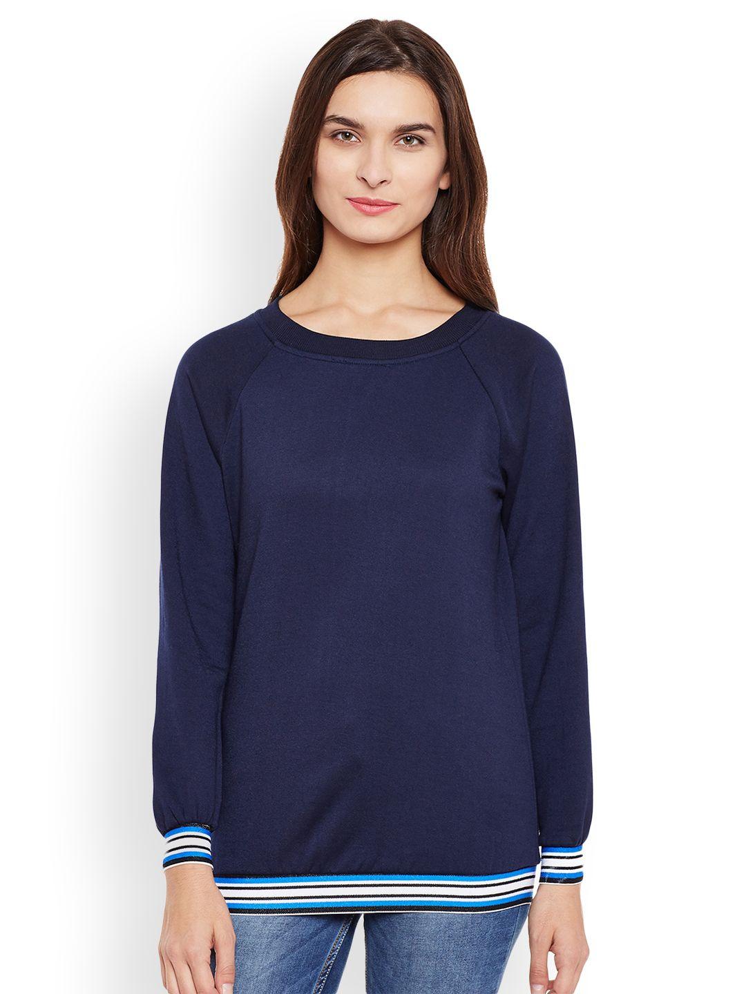 belle fille women navy blue solid sweatshirt