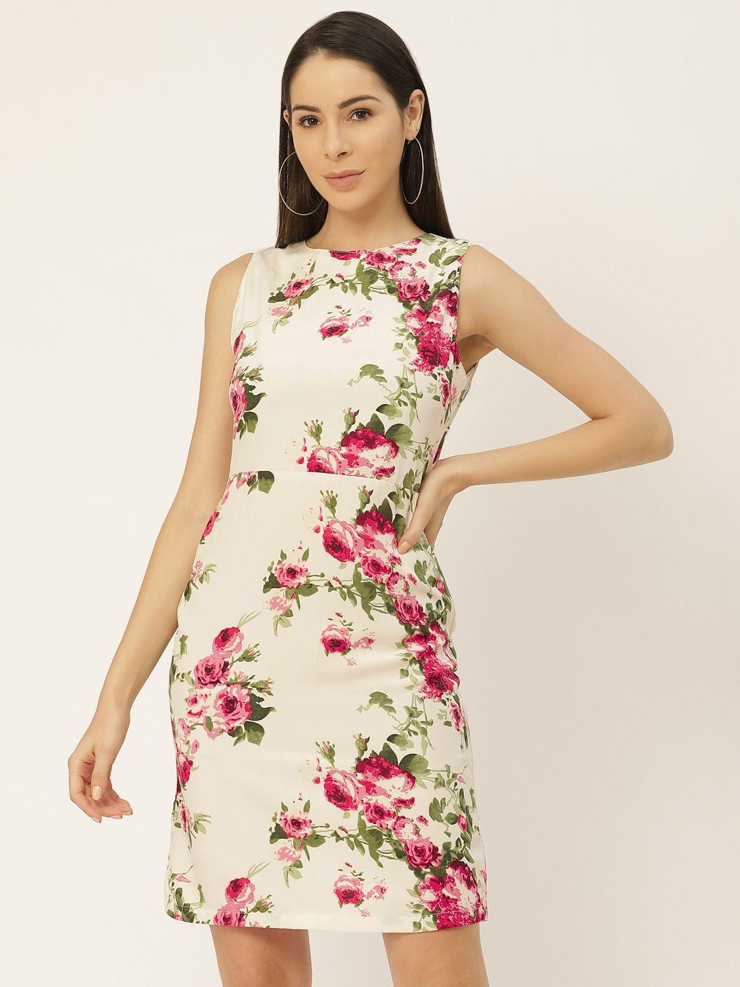 belle fille women off-white & pink floral print sheath dress