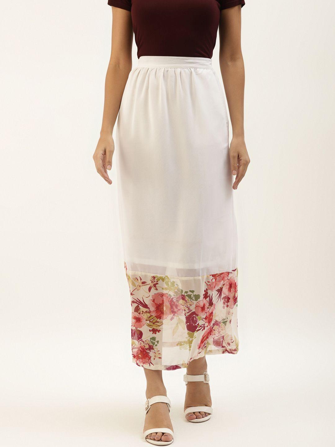 belle fille women off-white & pink printed a-line maxi skirt