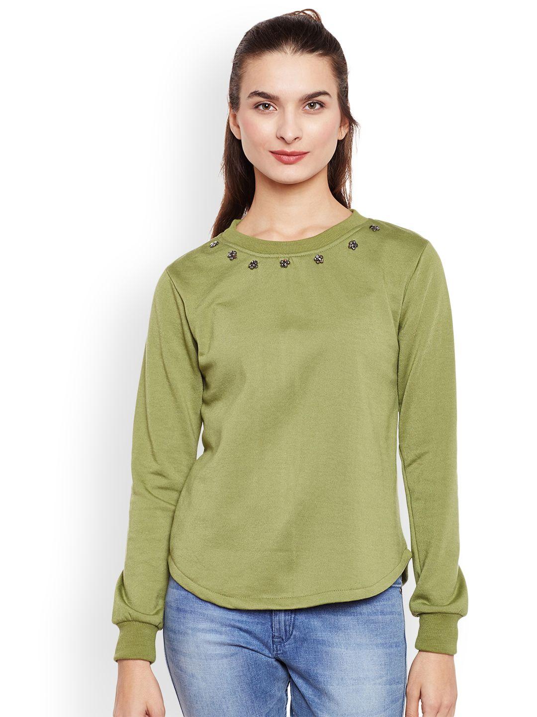 belle fille women olive green solid sweatshirt