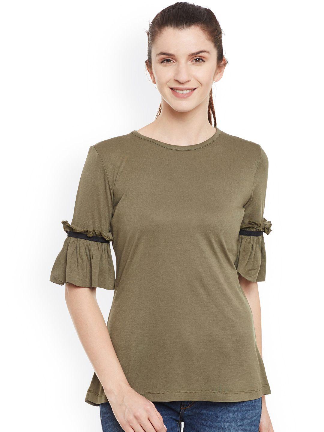 belle fille women olive green solid top