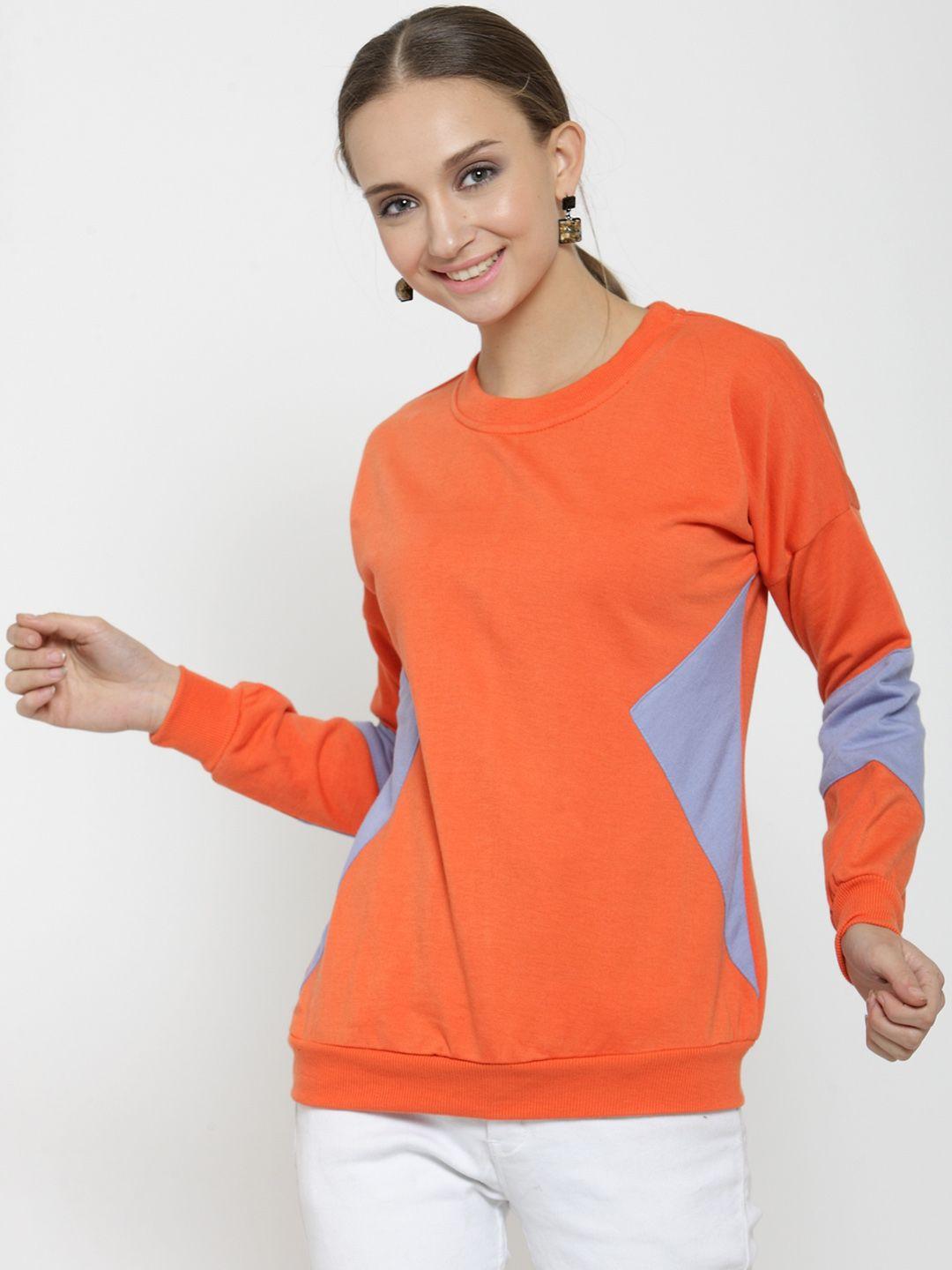 belle fille women orange & blue colourblocked sweatshirt