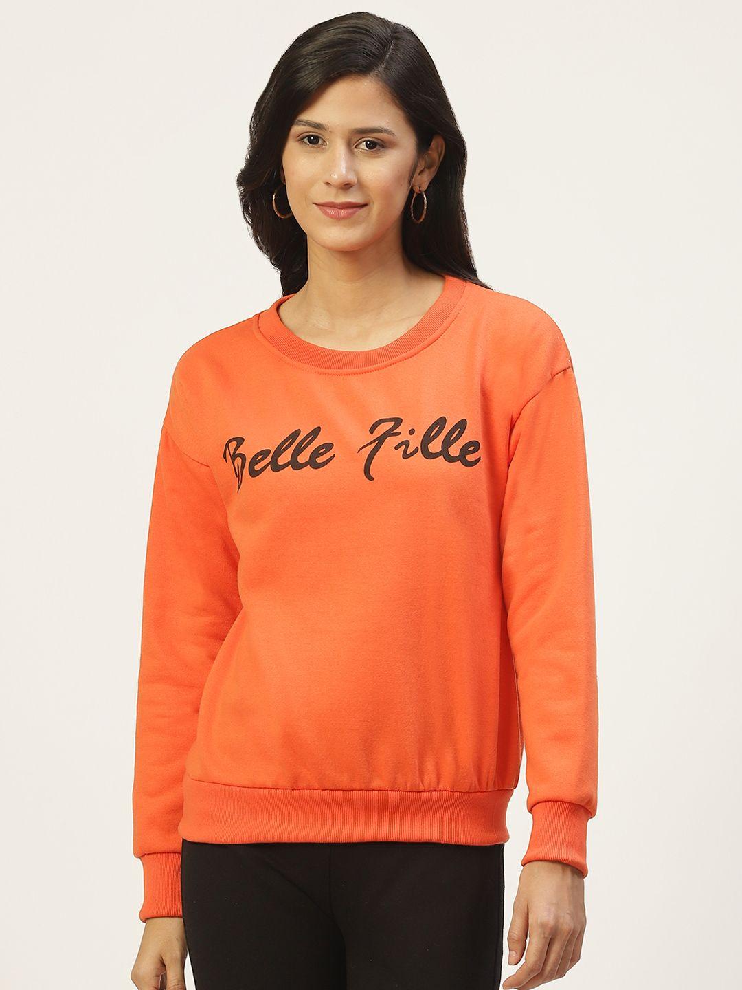 belle fille women orange printed sweatshirt