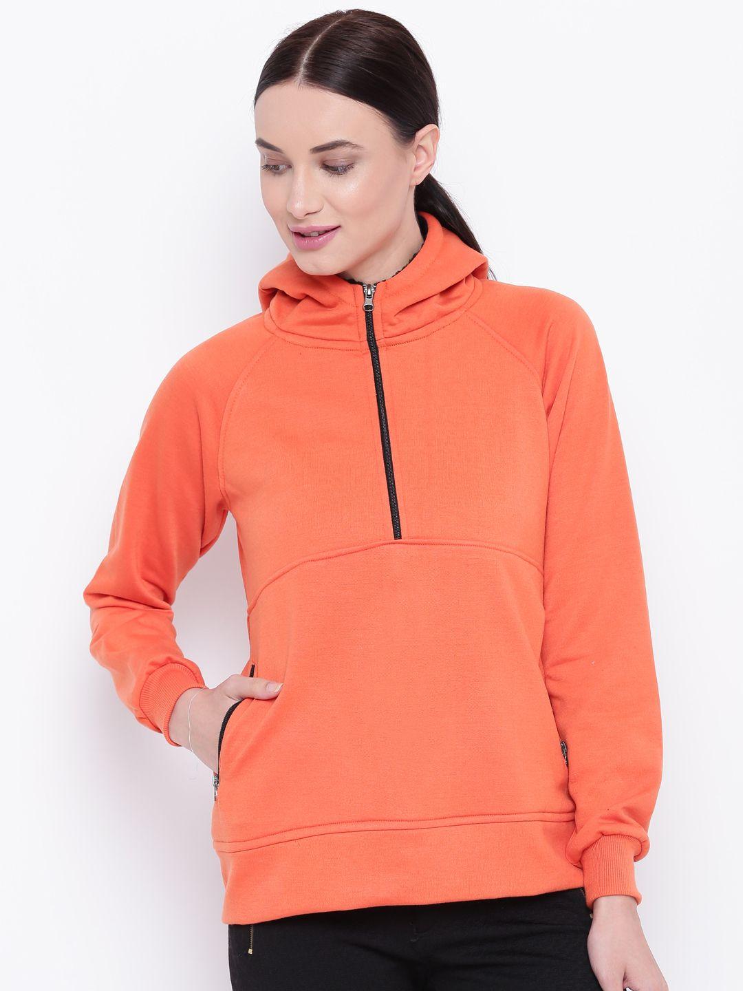 belle fille women orange solid hooded sweatshirt