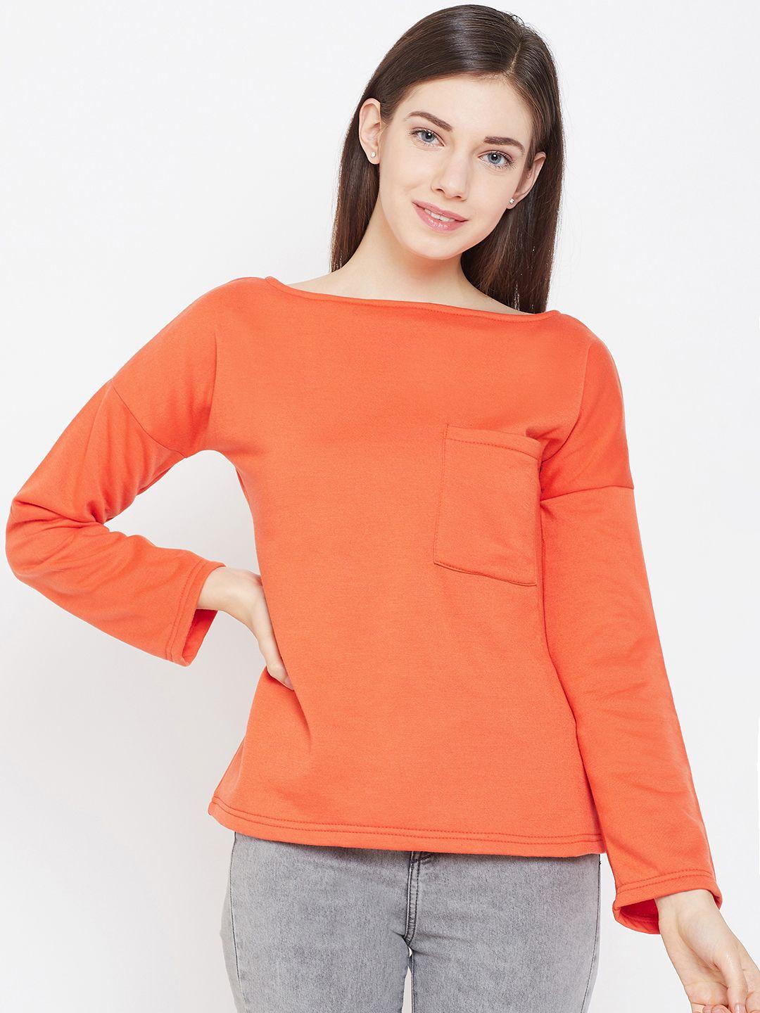 belle fille women orange solid styled backwinter top