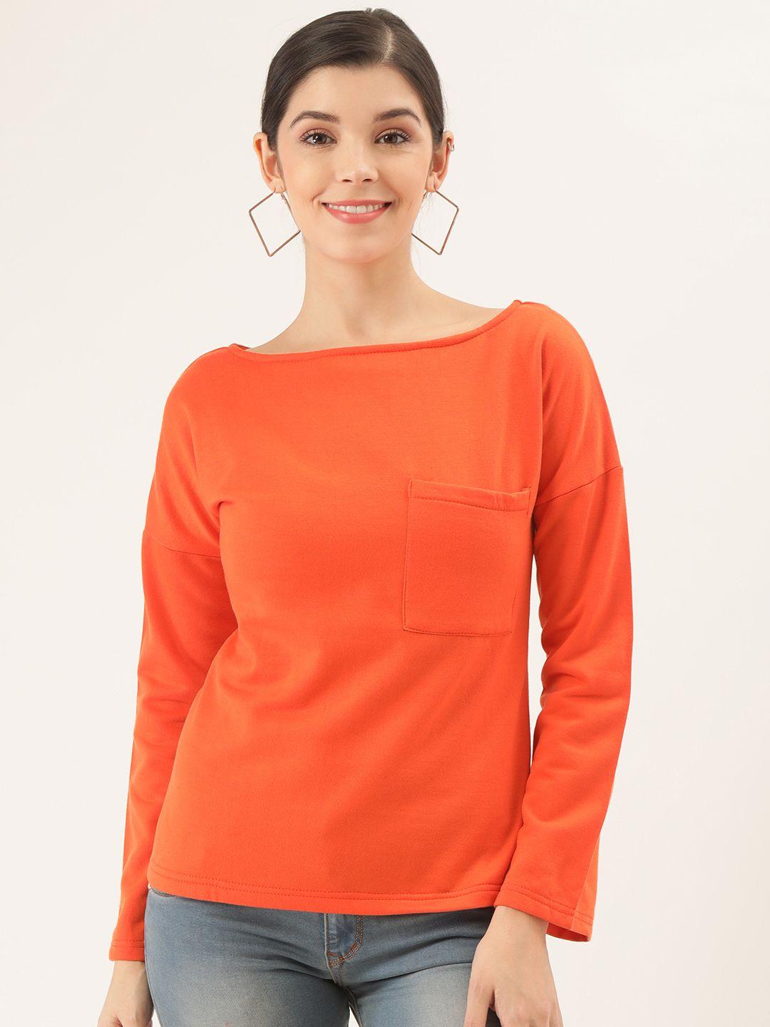 belle fille women orange styled back solid winter top