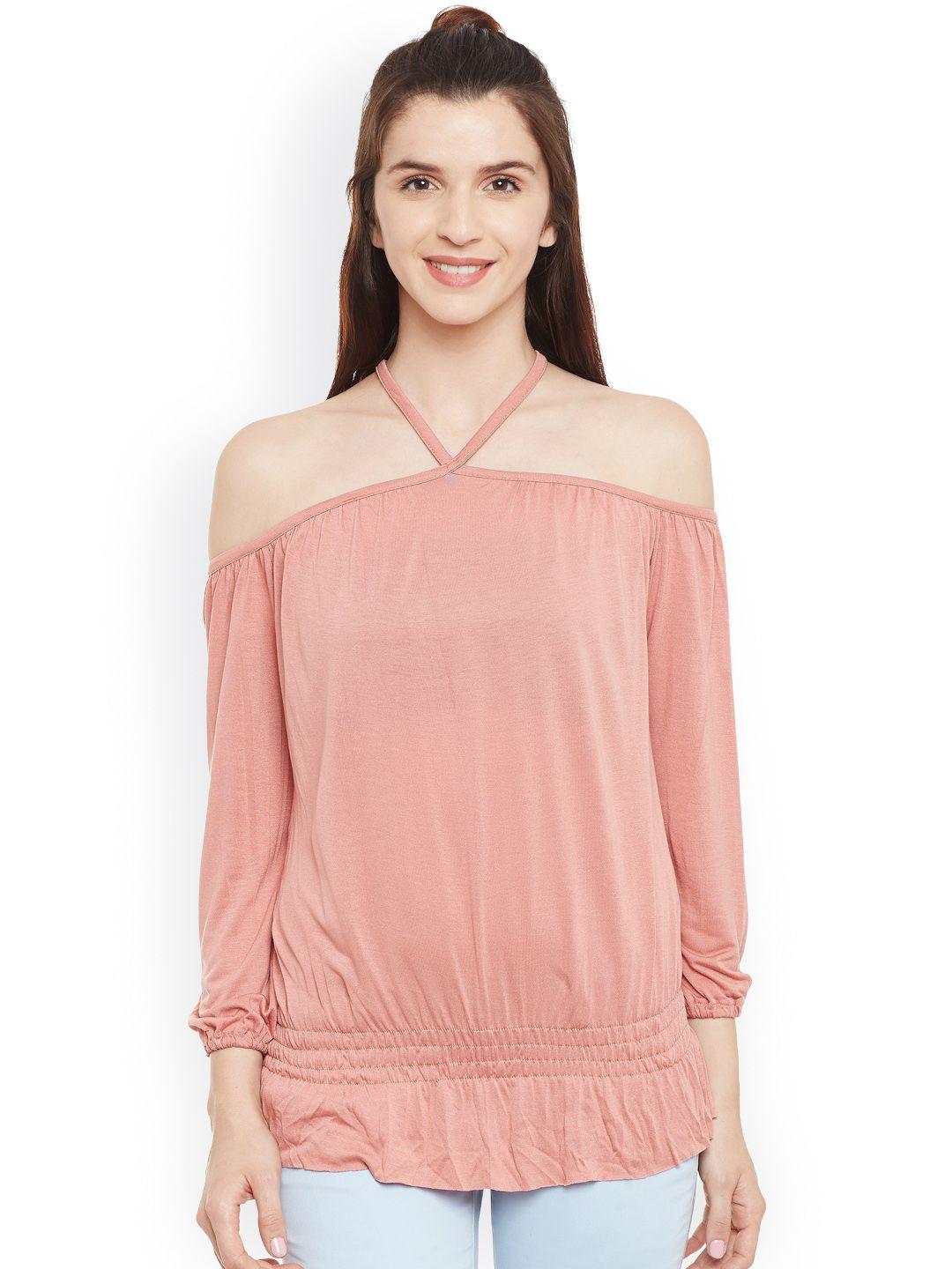 belle fille women peach-coloured cinched waist top