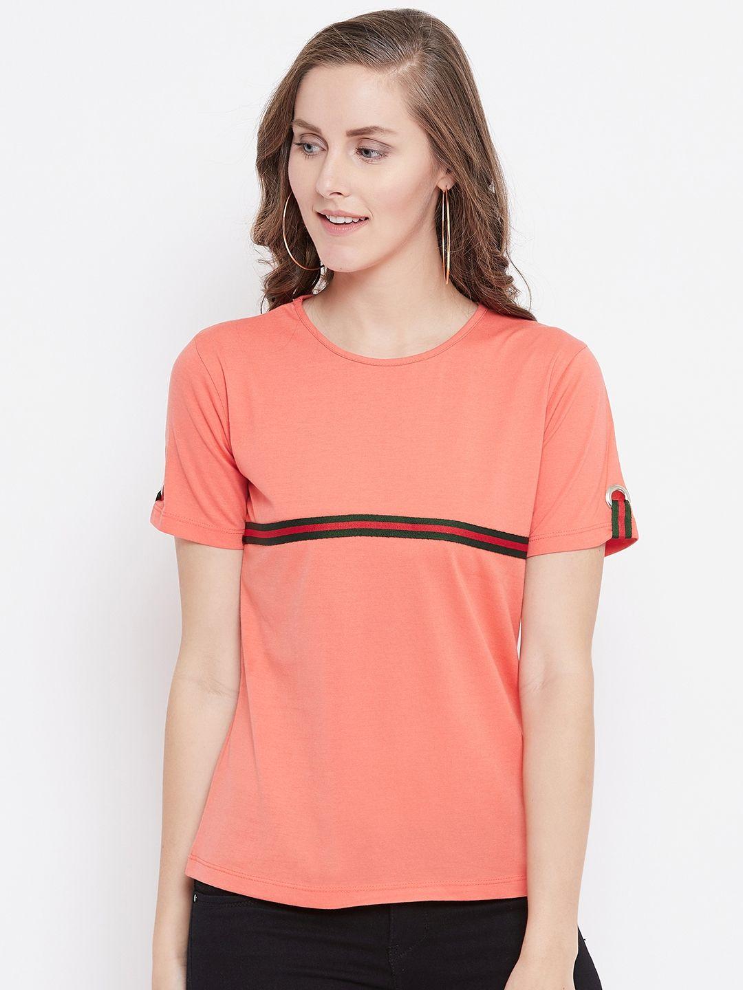 belle fille women peach-coloured solid pure cotton top