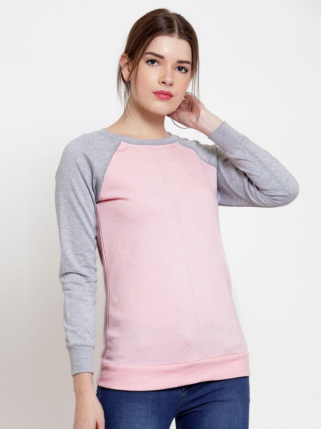 belle fille women pink & grey melange colourblocked sweatshirt