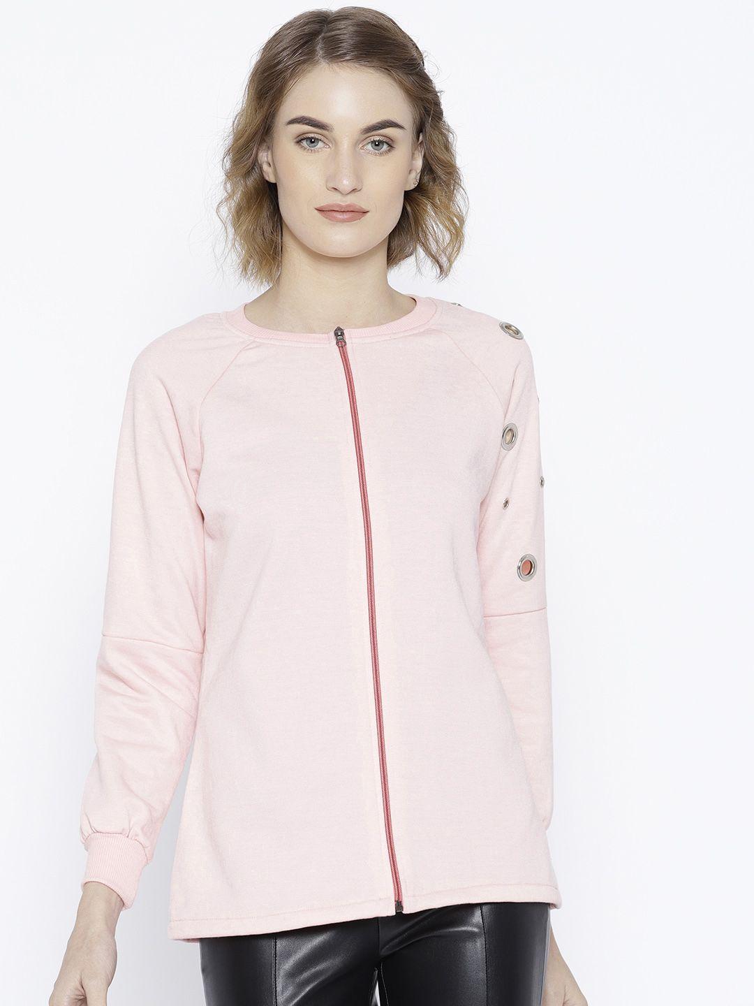 belle fille women pink solid sweatshirt with cut-out detail