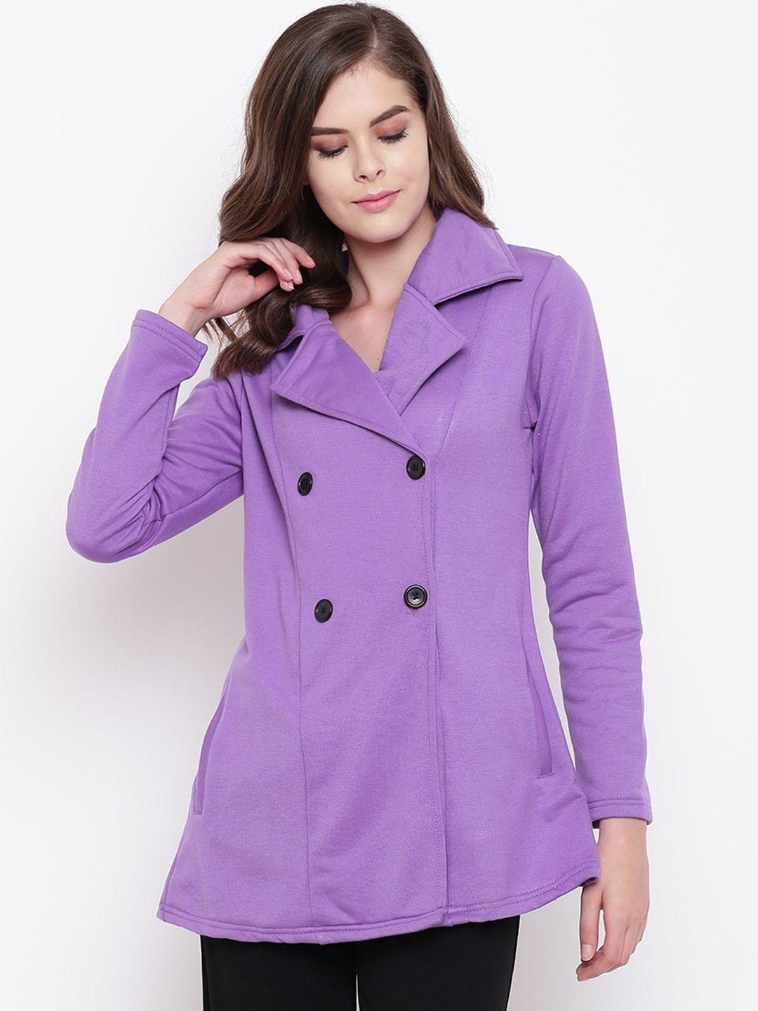 belle fille women purple solid double-breasted tailored jacket