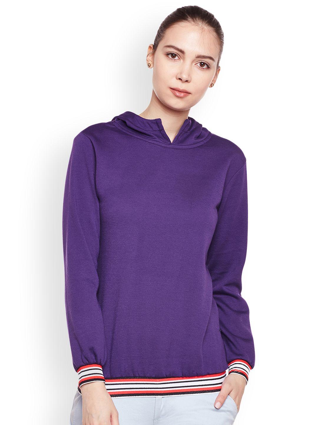 belle fille women purple solid hooded sweatshirt