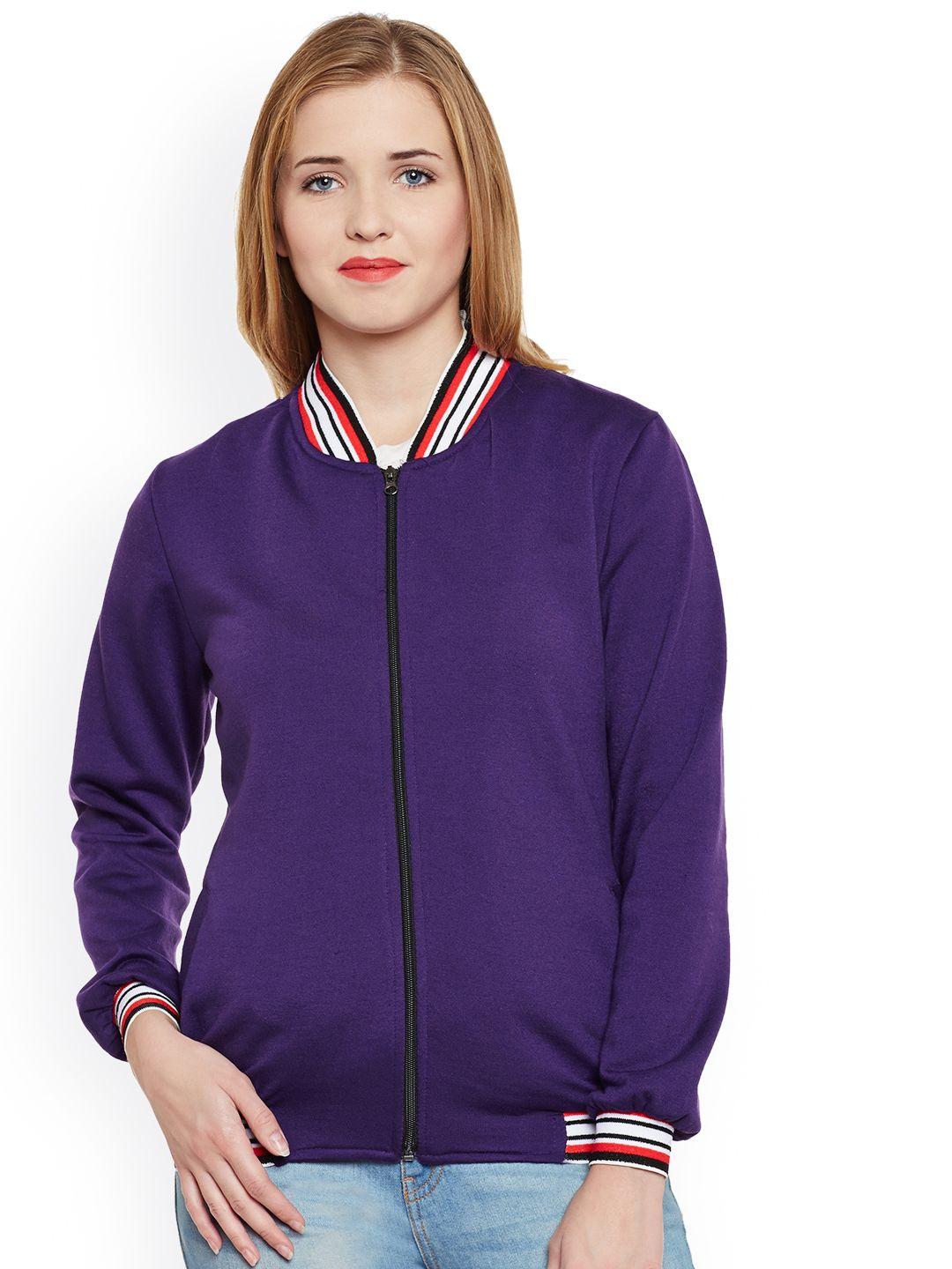 belle fille women purple solid lightweight bomber jacket