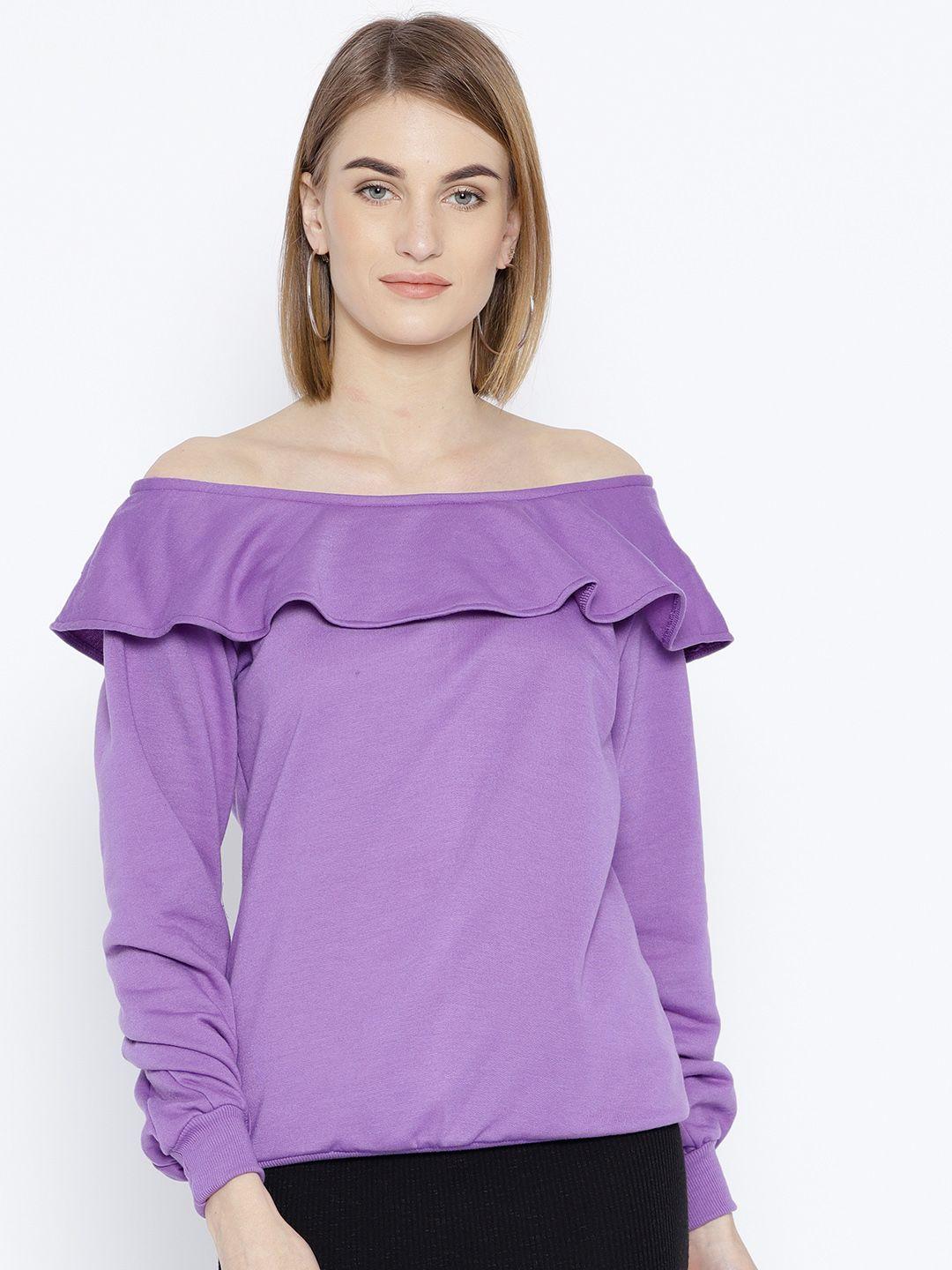 belle fille women purple solid off-shoulder sweatshirt