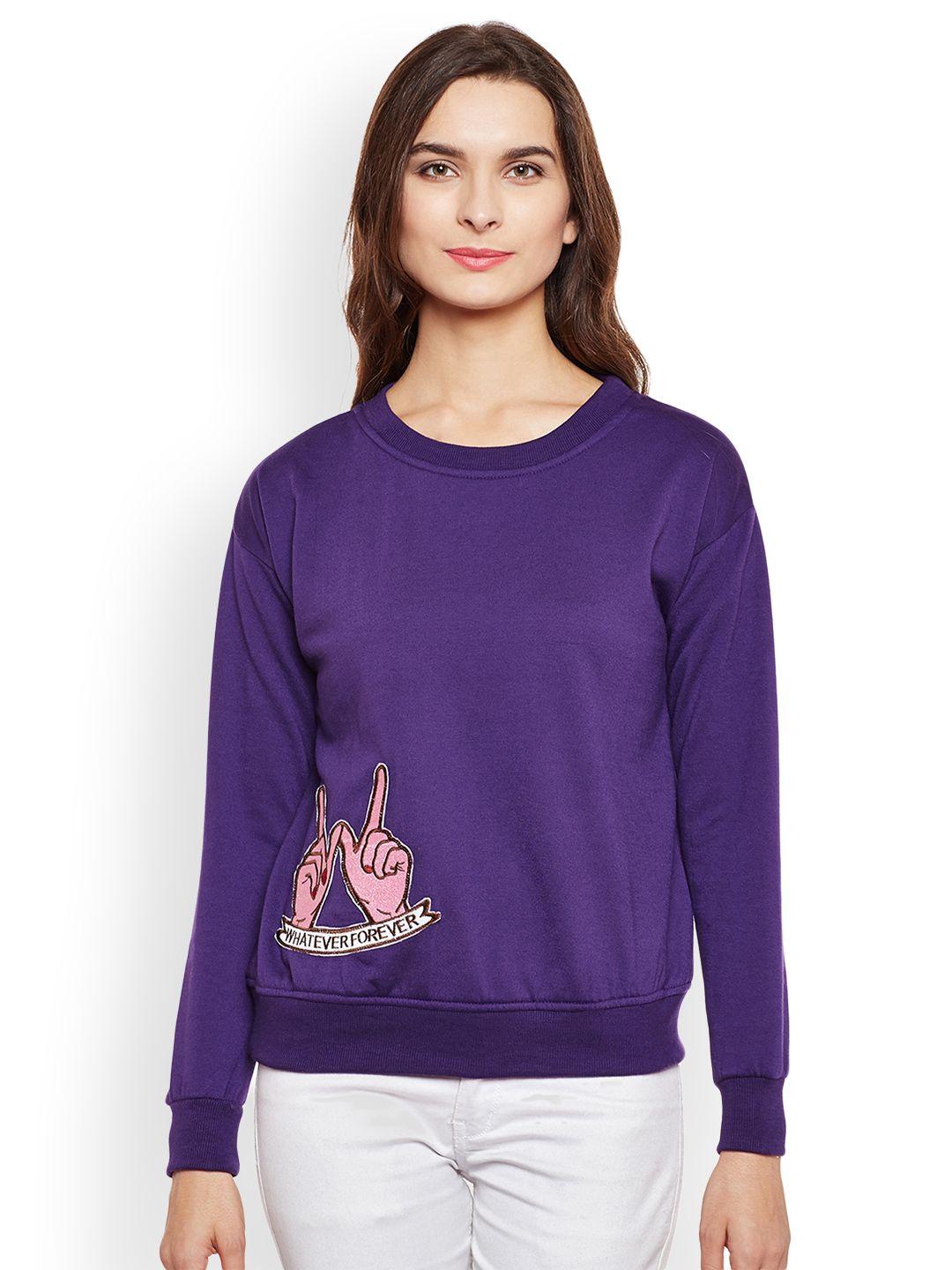 belle fille women purple solid sweatshirt