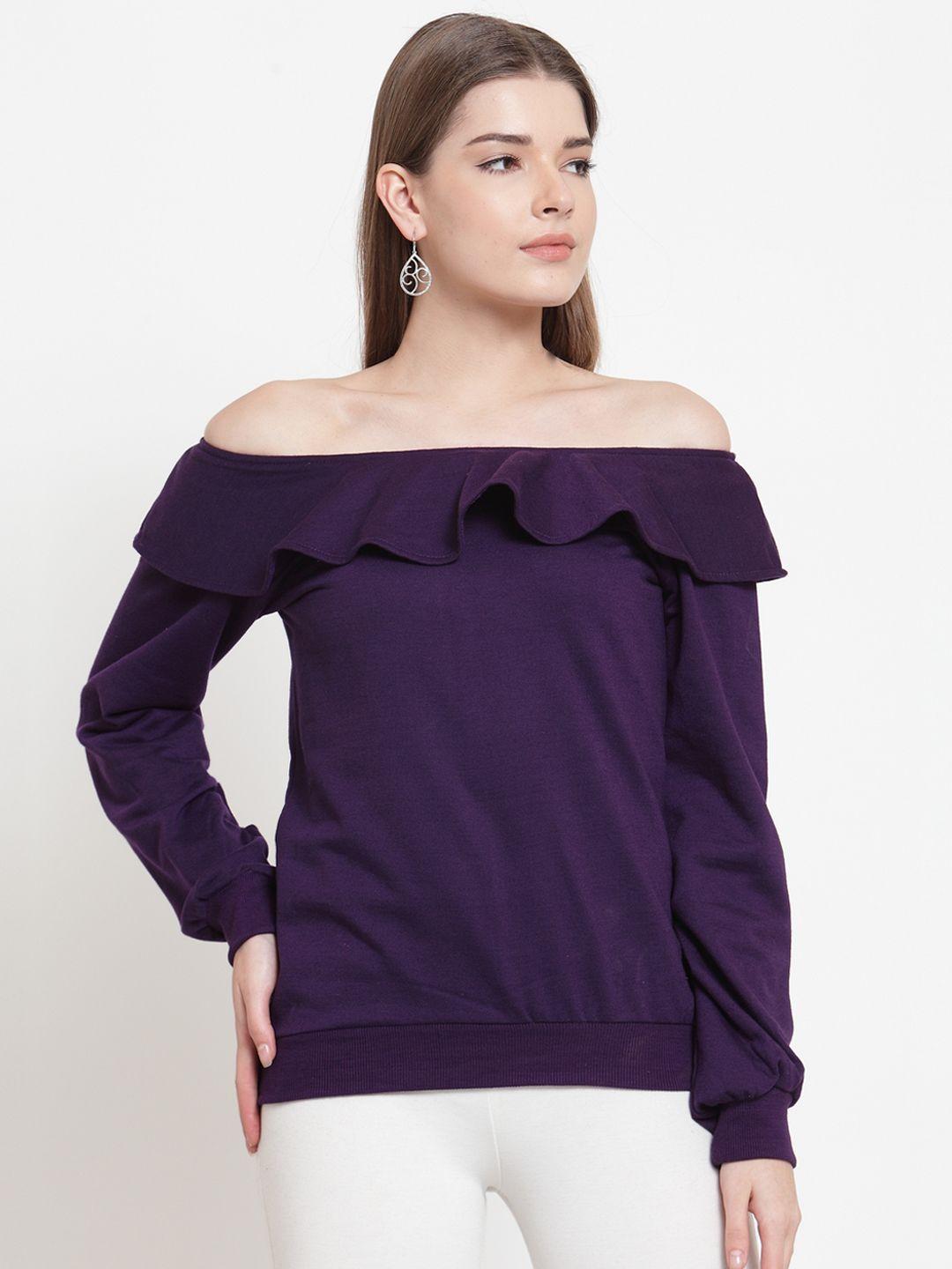 belle fille women purple solid sweatshirt