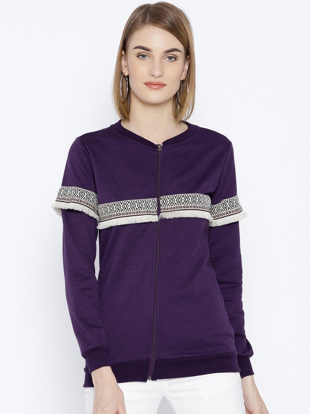 belle fille women purple solid sweatshirt