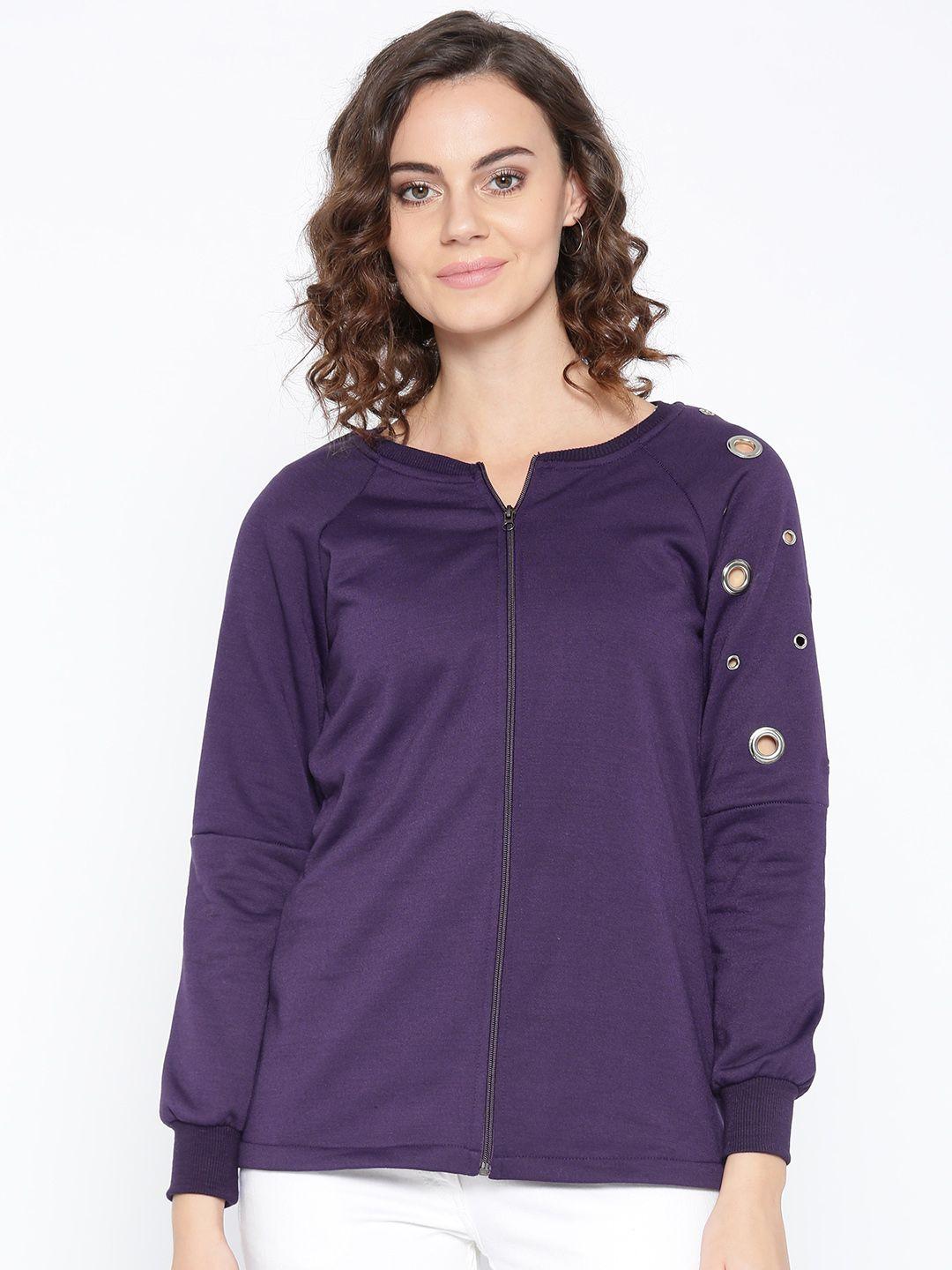 belle fille women purple solid sweatshirt