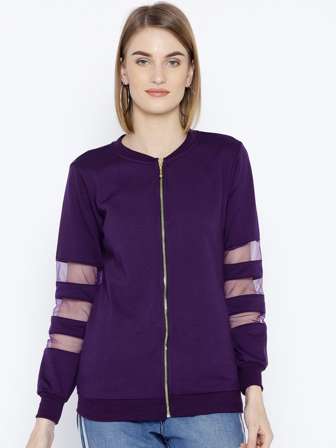 belle fille women purple solid sweatshirt