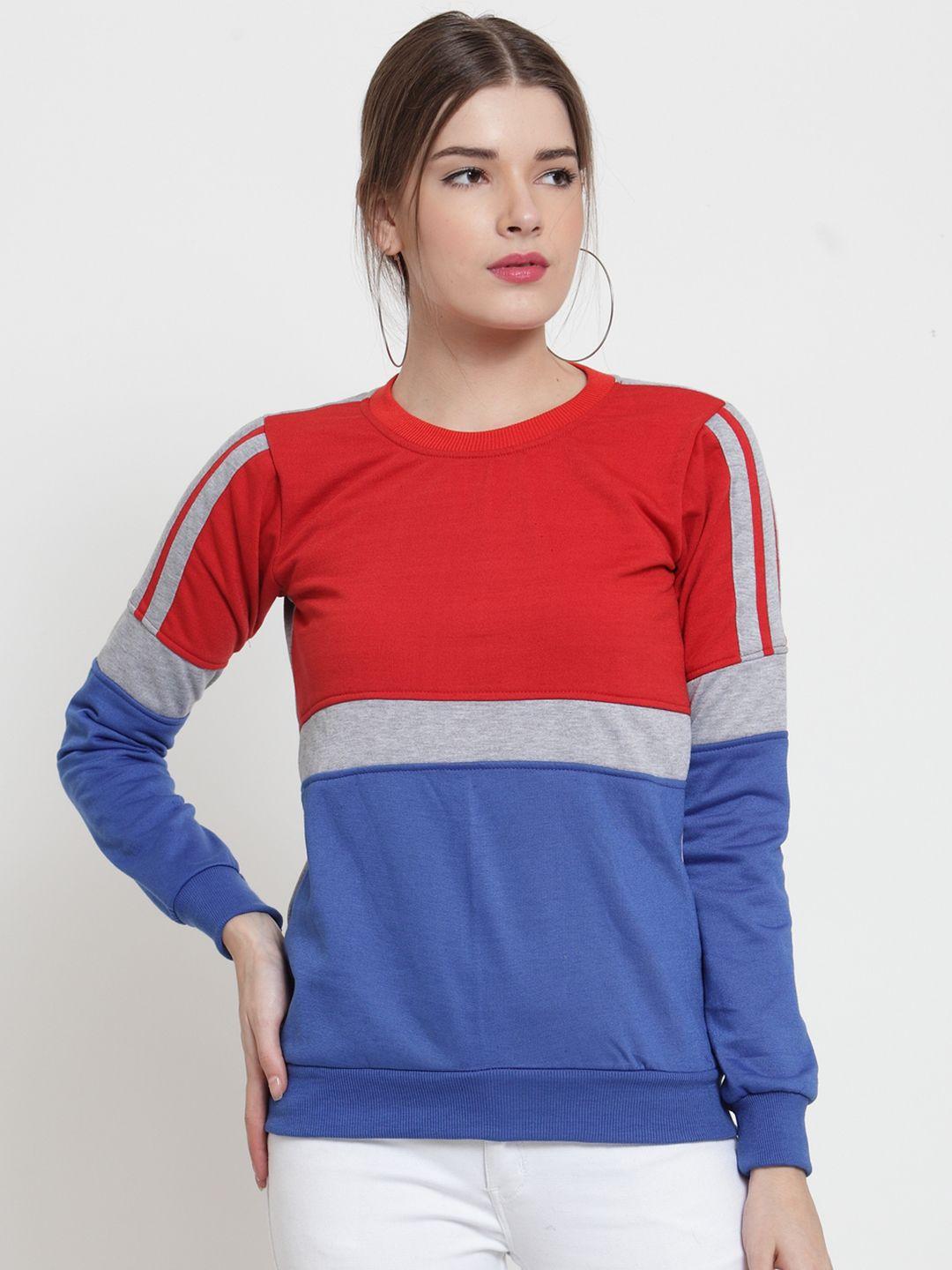 belle fille women red & blue colourblocked sweatshirt