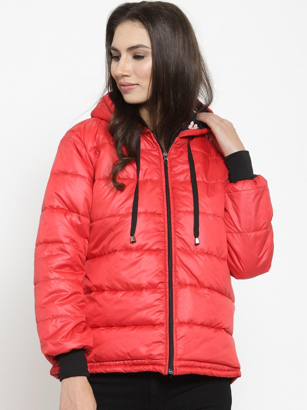 belle fille women red solid quilted jacket