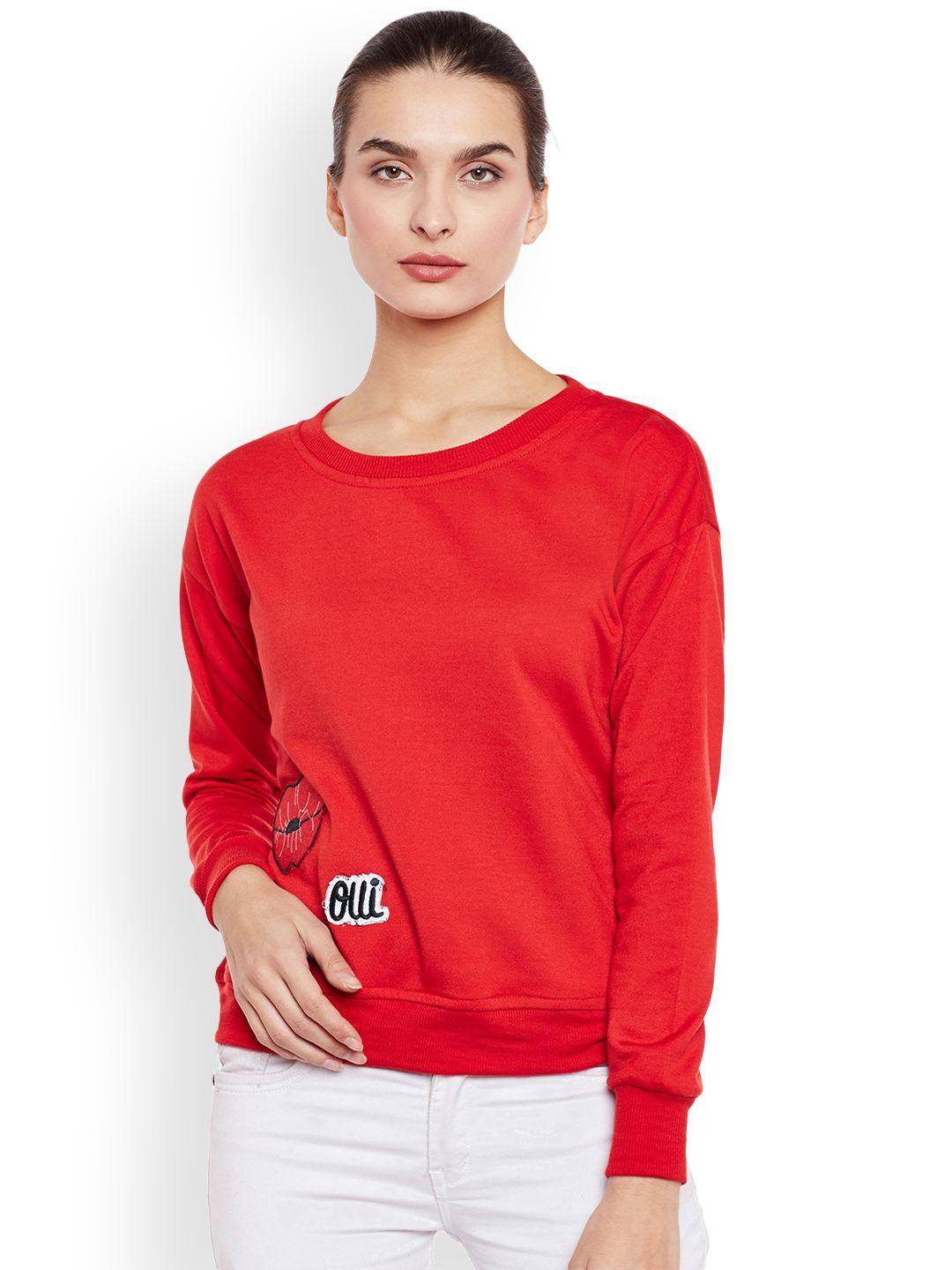 belle fille women red solid sweatshirt