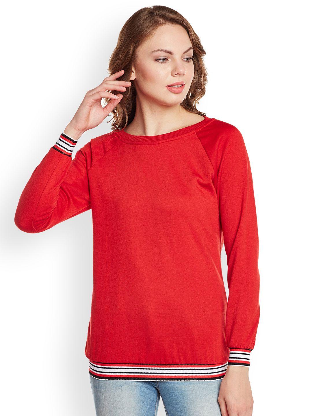 belle fille women red solid sweatshirt