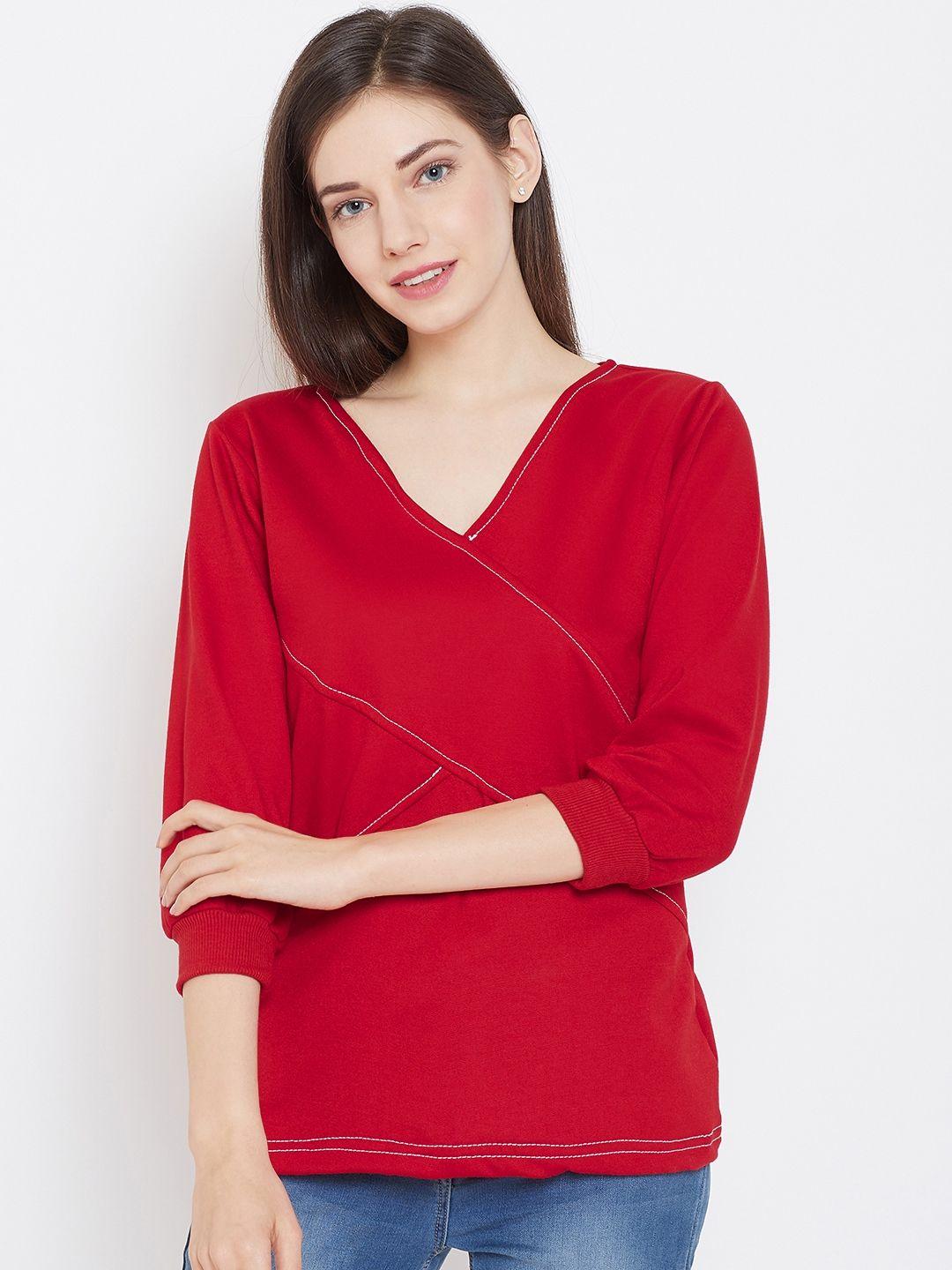 belle fille women red solid winter top