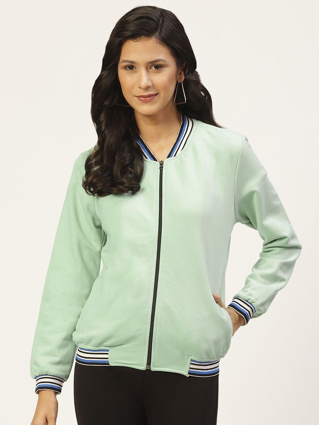 belle fille women sea green fleece open front jacket