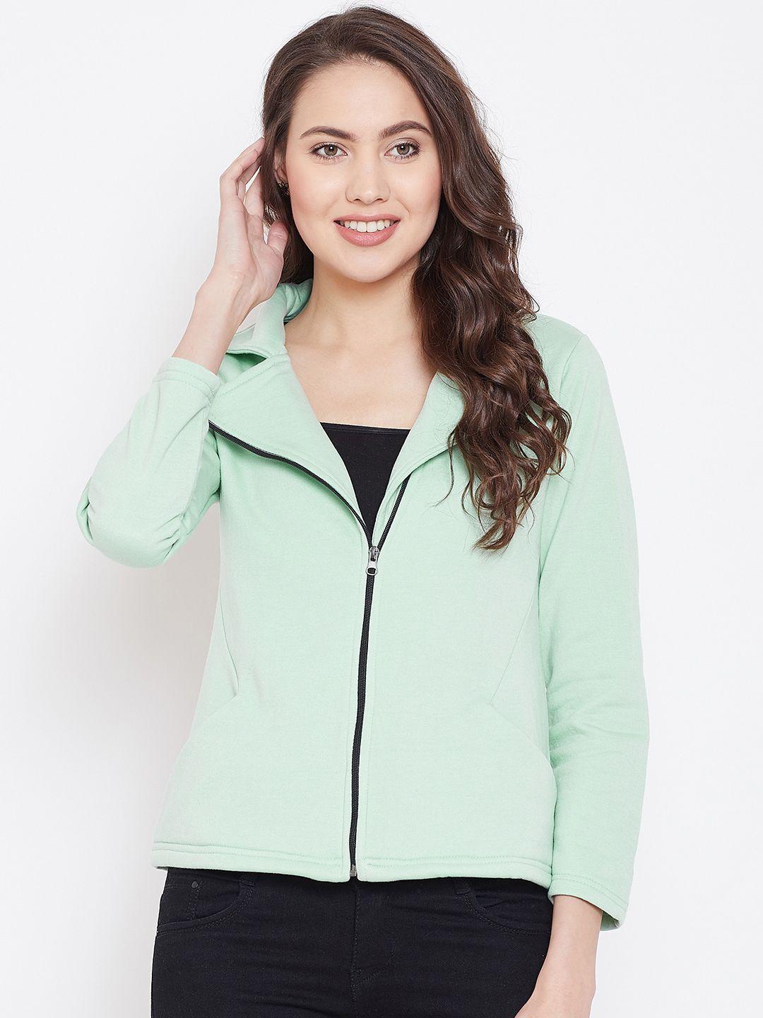 belle fille women sea green solid asymmetric closure tailored jacket