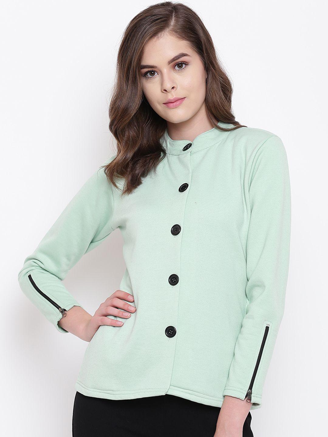 belle fille women sea green solid tailored jacket