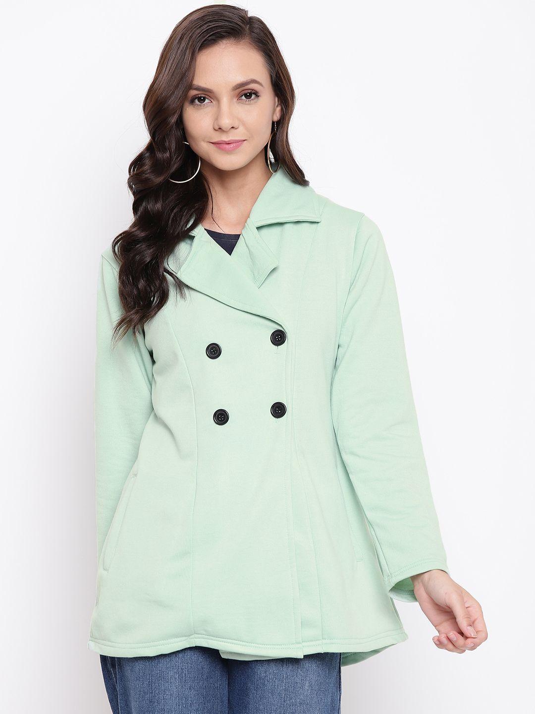 belle fille women sea green solid tailored jacket