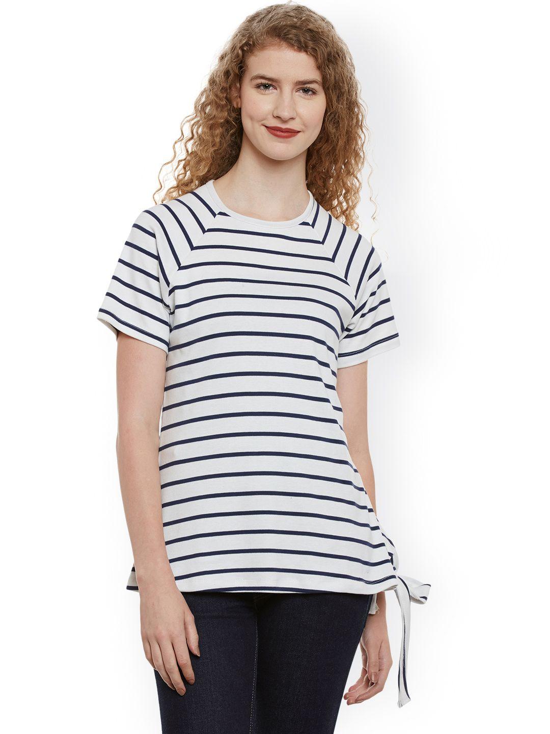 belle fille women white & navy striped top