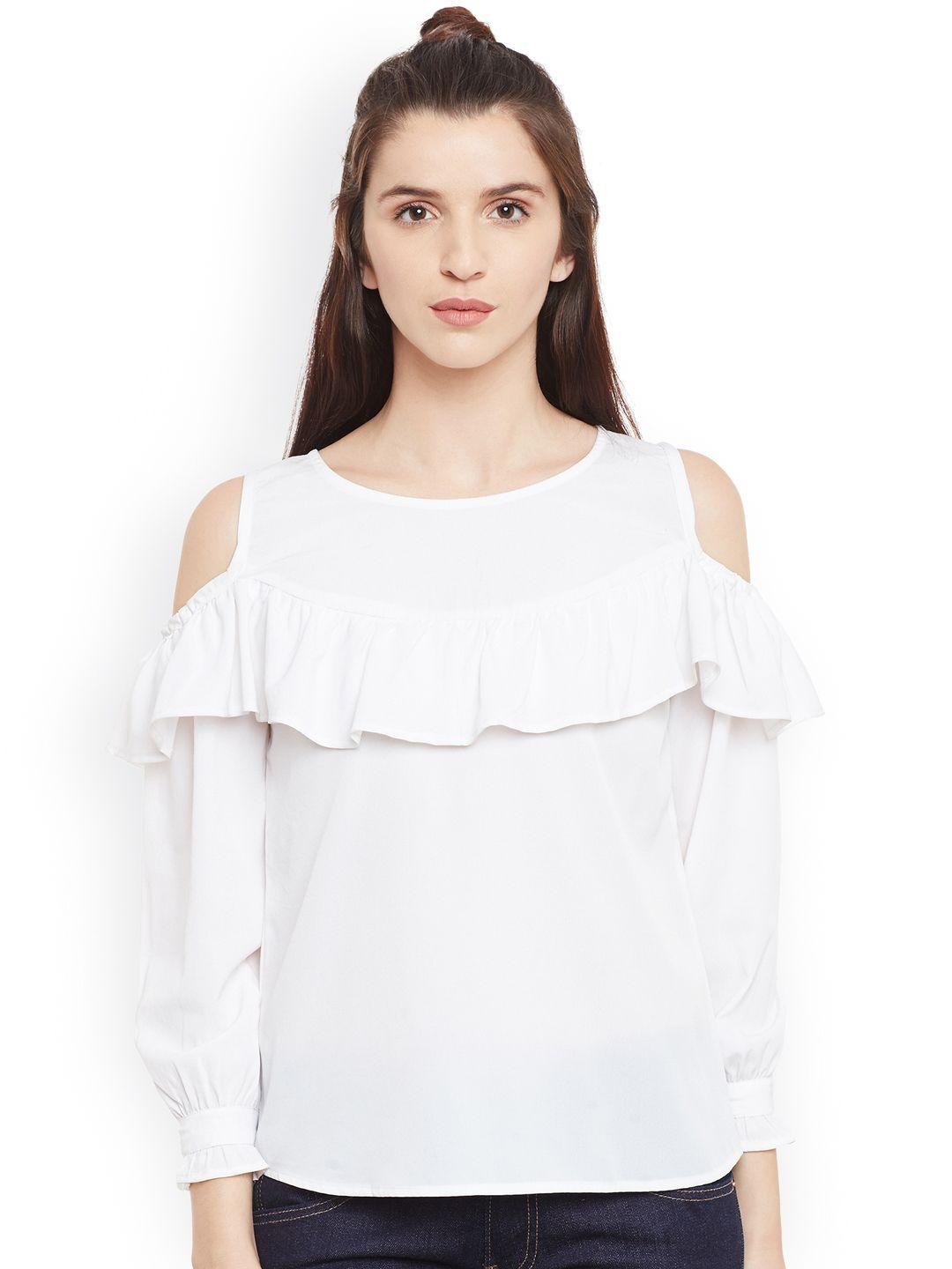 belle fille women white cold shoulder top