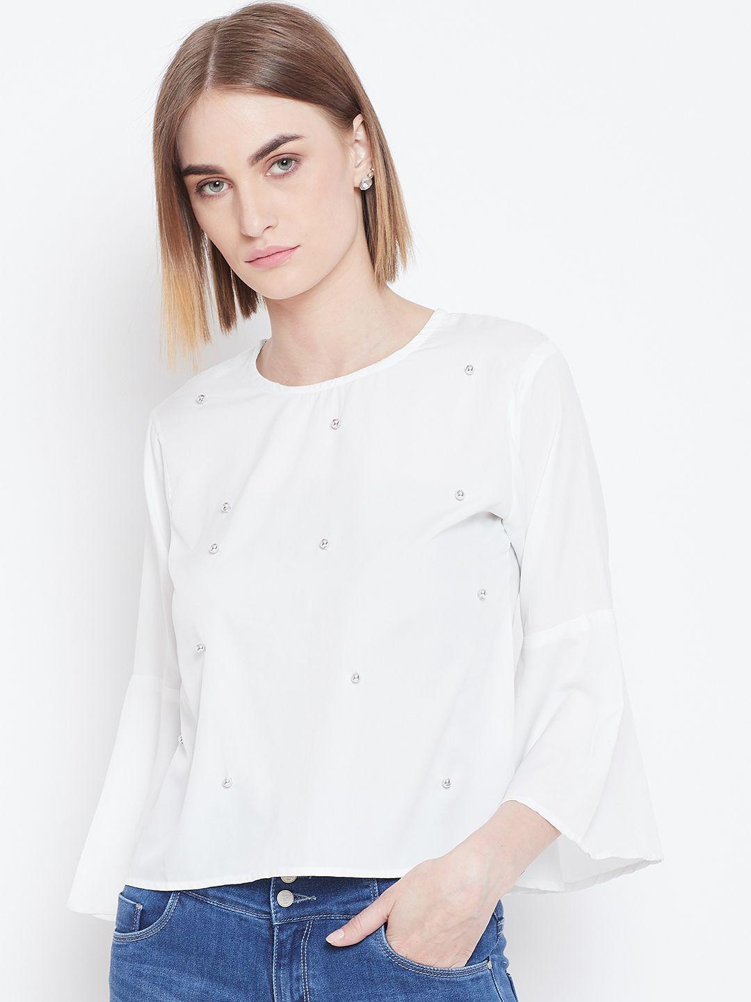 belle fille women white embellished boxy top