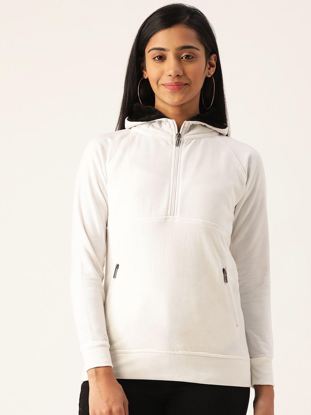 belle fille women white solid hooded sweatshirt