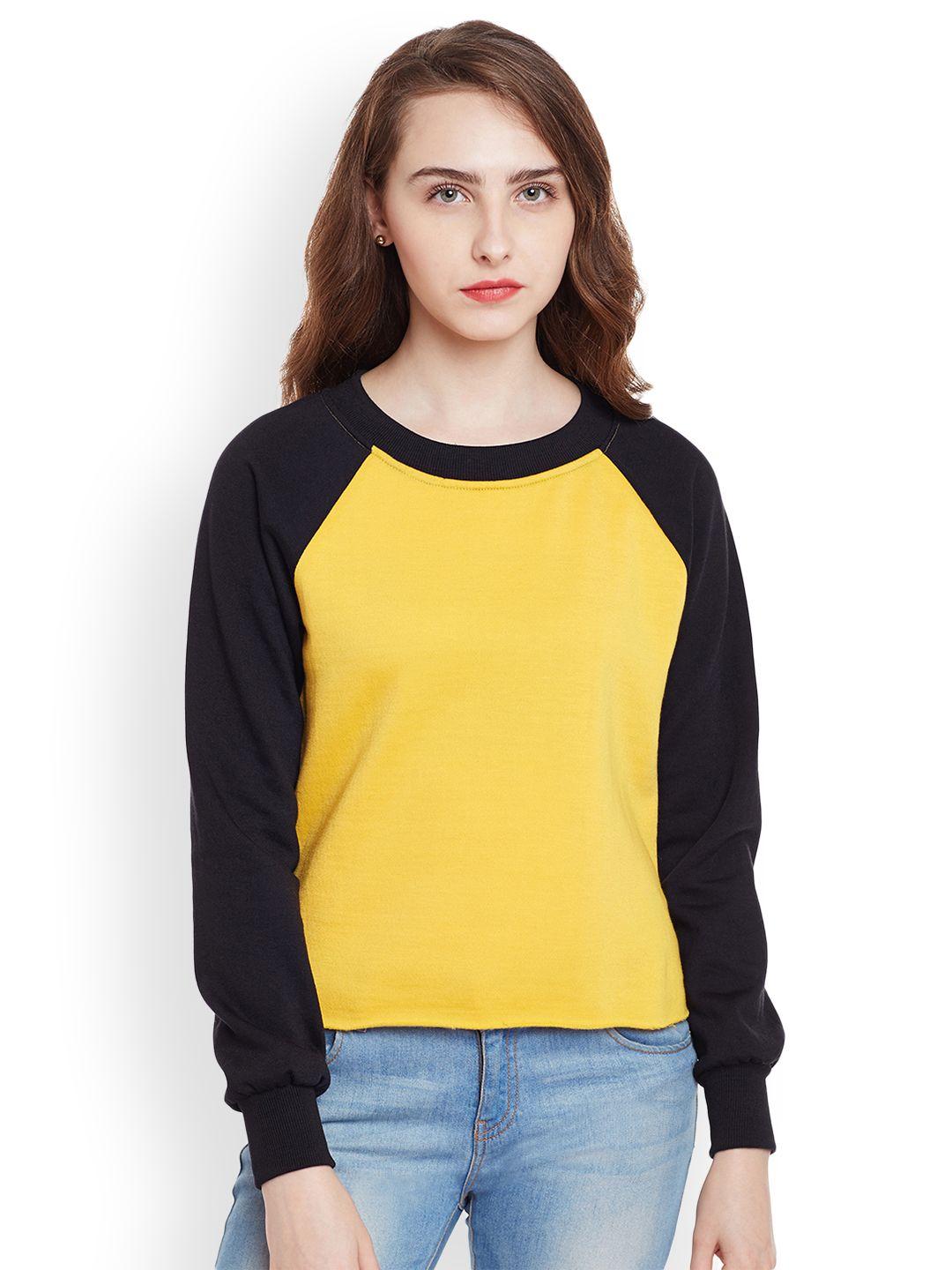 belle fille women yellow & black solid sweatshirt