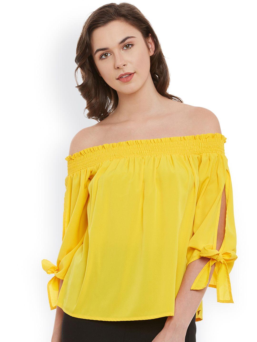 belle fille women yellow solid bardot top